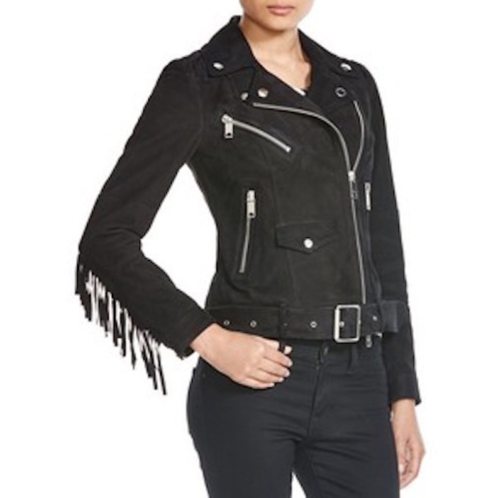 NEW AUTHENTIC BURBERRY FRINGE DETAIL SUEDE BIKER JACKET